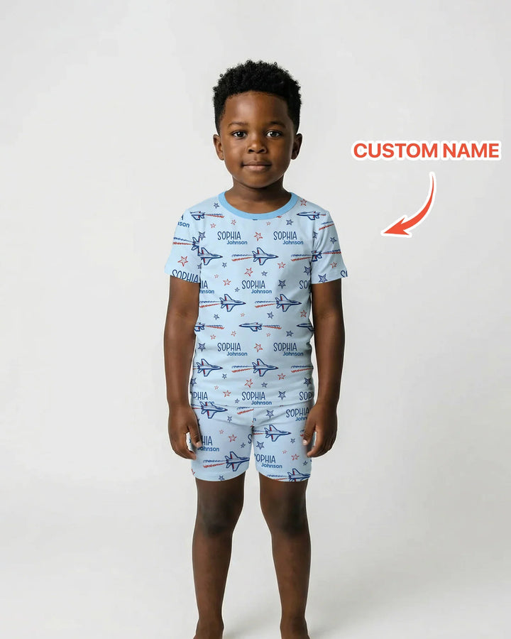 Zweiteiliges Pyjama-Set mit kurzen Ärmeln und Shorts im Sommer-Design