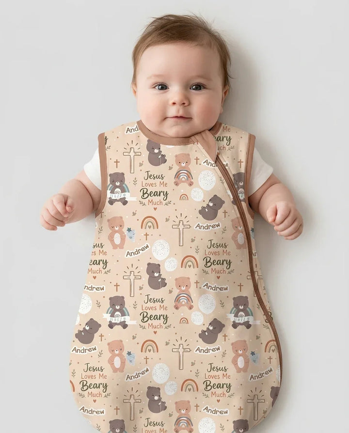 Custom Name Jesus Loves Me Beary Much Bamboo Sleep Bag