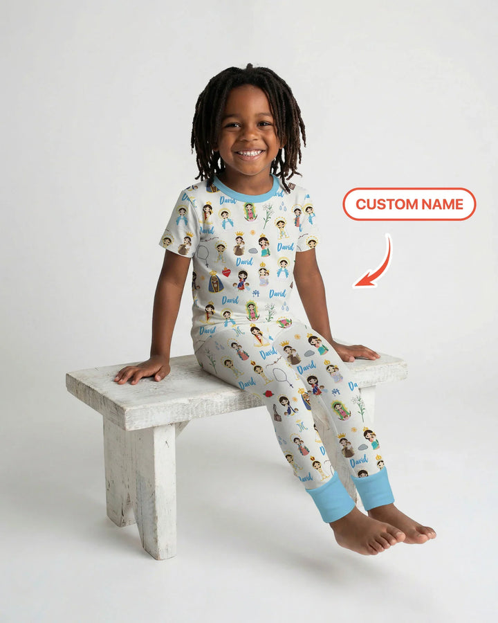 Custom Name Mother Mary Bamboo Two Piece Short Sleeve Pajama Set