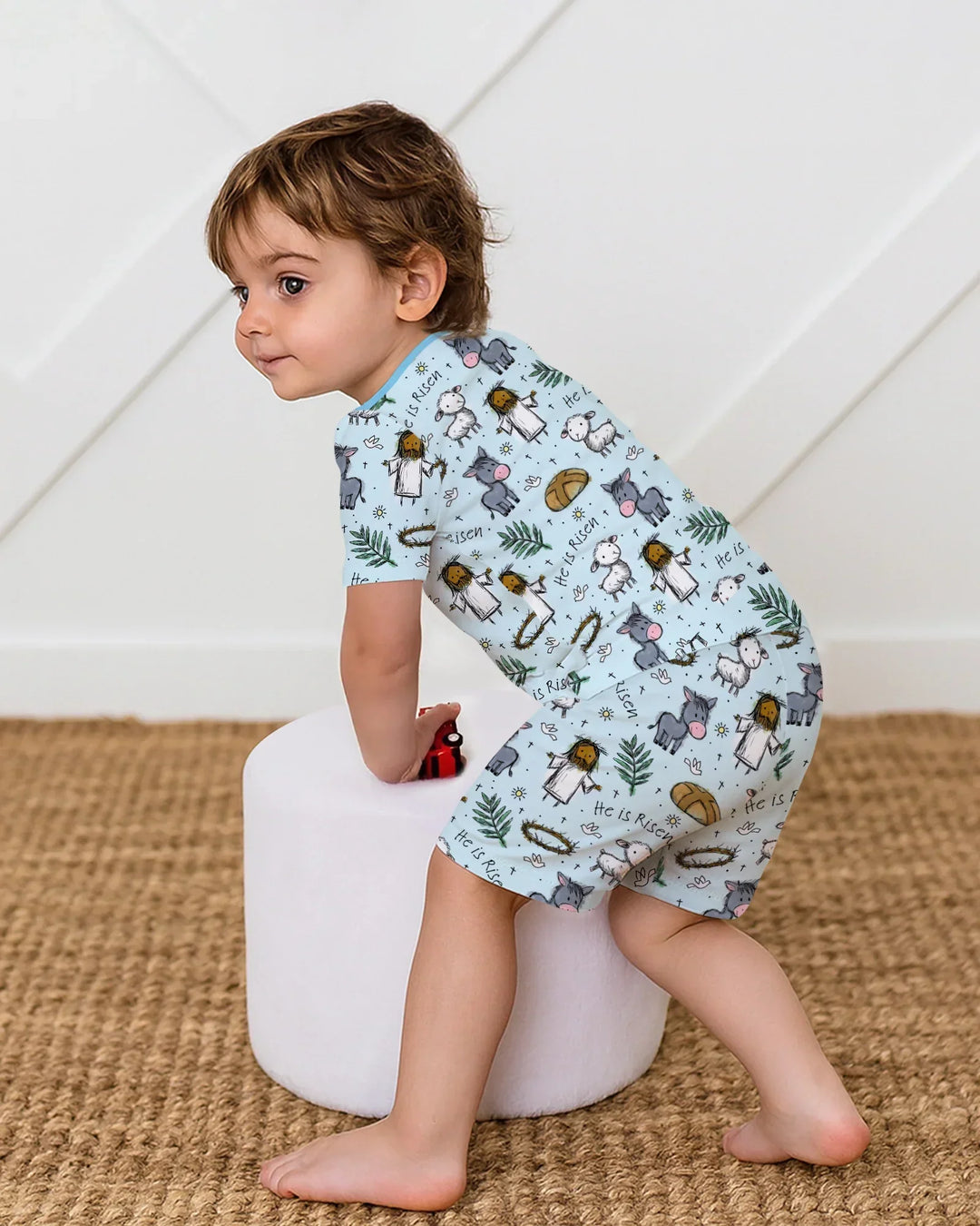 He Is Risen Easter Family Matching Bamboo Two Piece Short Sleeve Shorts Pajama Set