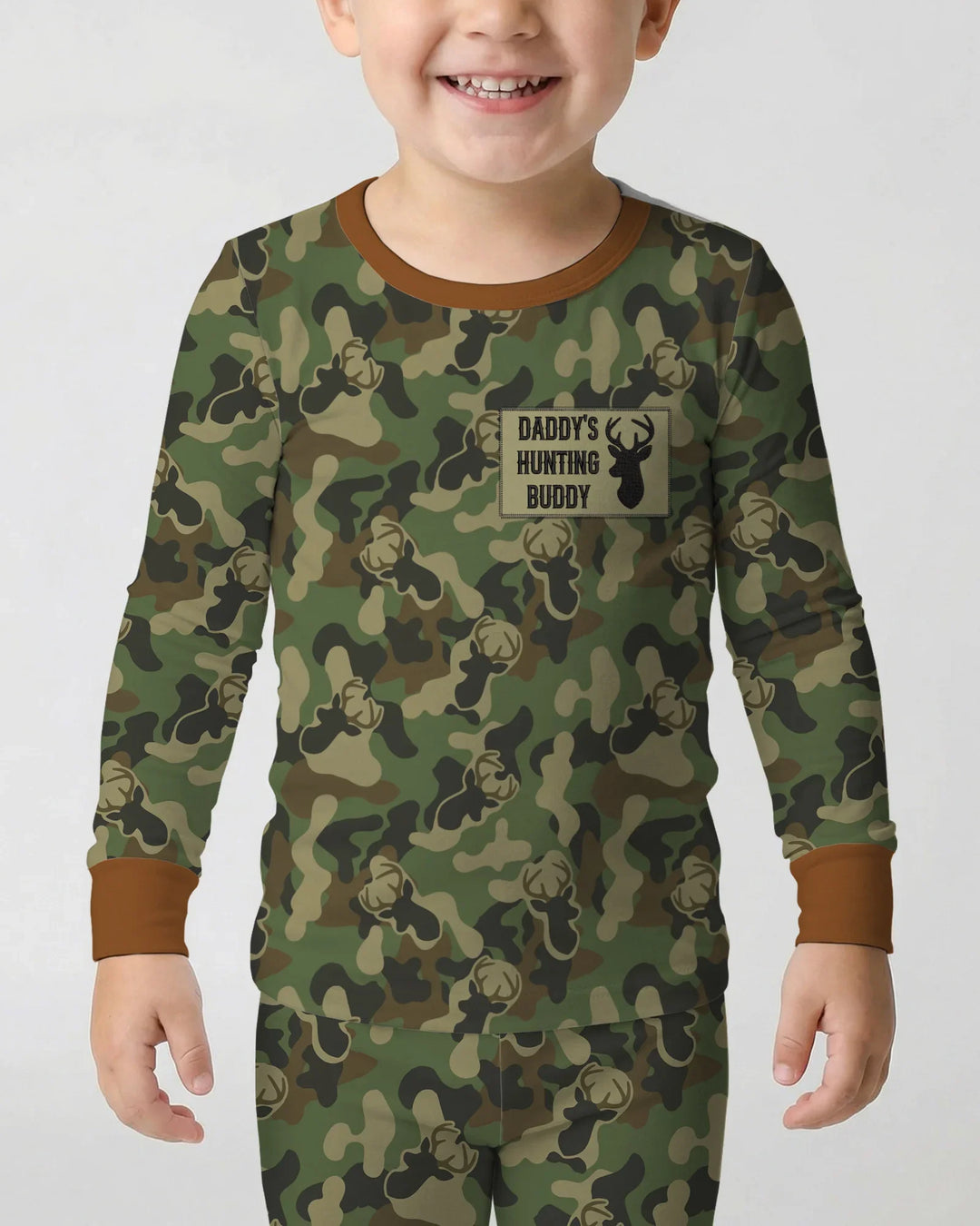 Embroidered Matching With Hunting Dad Bamboo Two Piece Long Sleeve Pajama Set