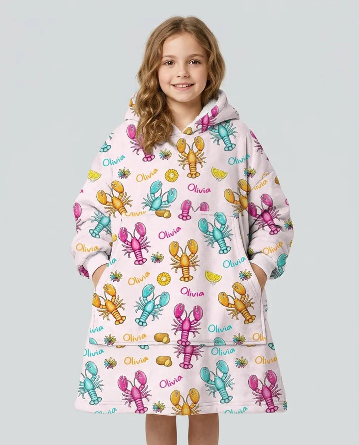 Custom Name Crawfish Crew Bamboo Wearable Hooded Blanket