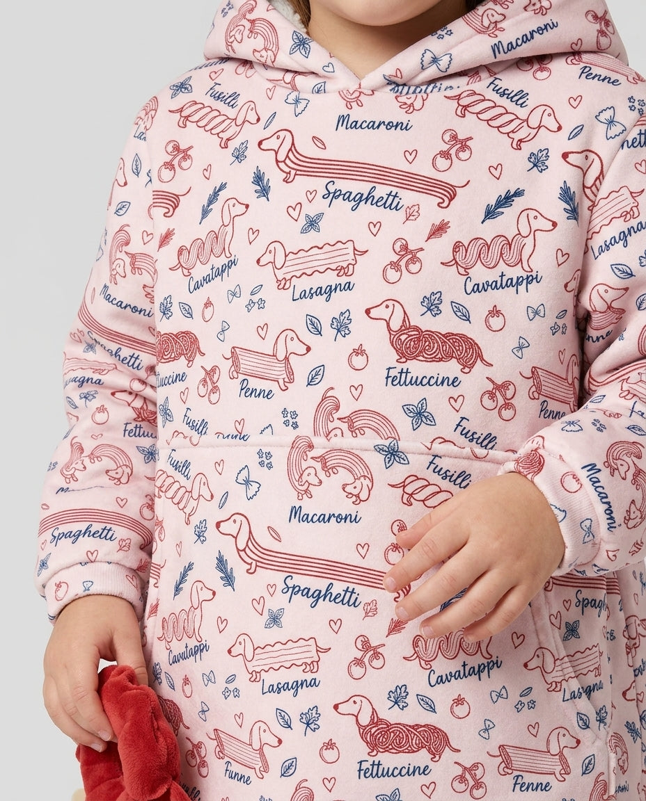 Funny Dachshund Pasta Pups Bamboo Blanket Hoodie