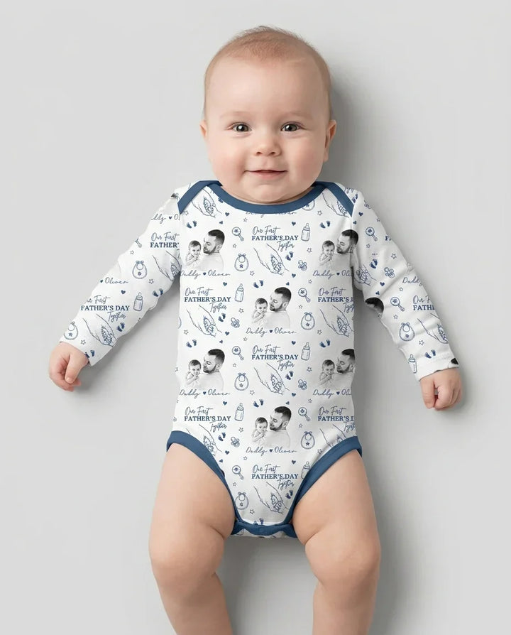 Custom Photo Our First Father's Day Together Bamboo Bodysuit