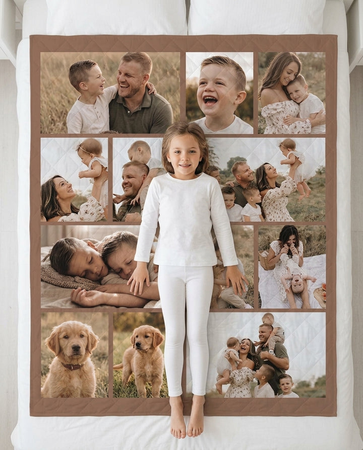 Custom Photo Collage Family Bamboo Quilt Blanket