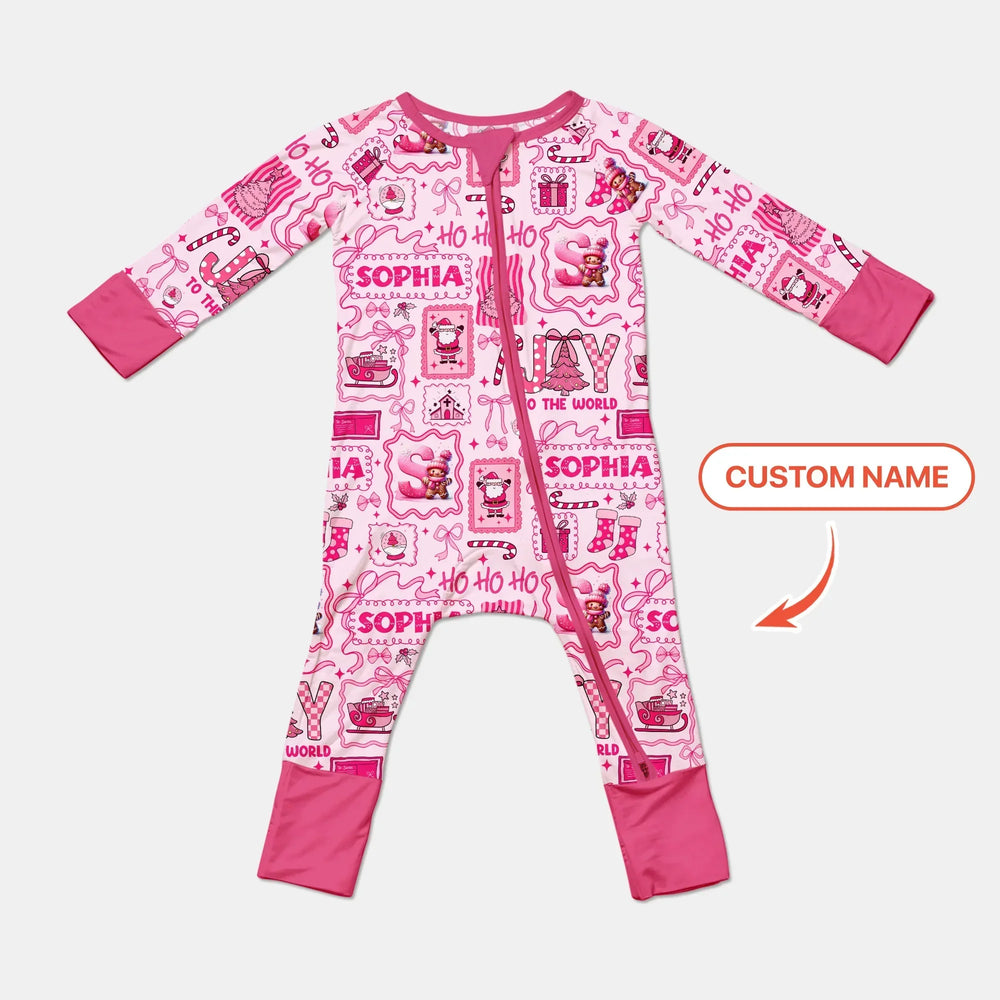 Custom Name Preppy Pink Christmas Convertible Zippy , Custom Name Preppy Pink Christmas Convertible Zippy - 0-3M