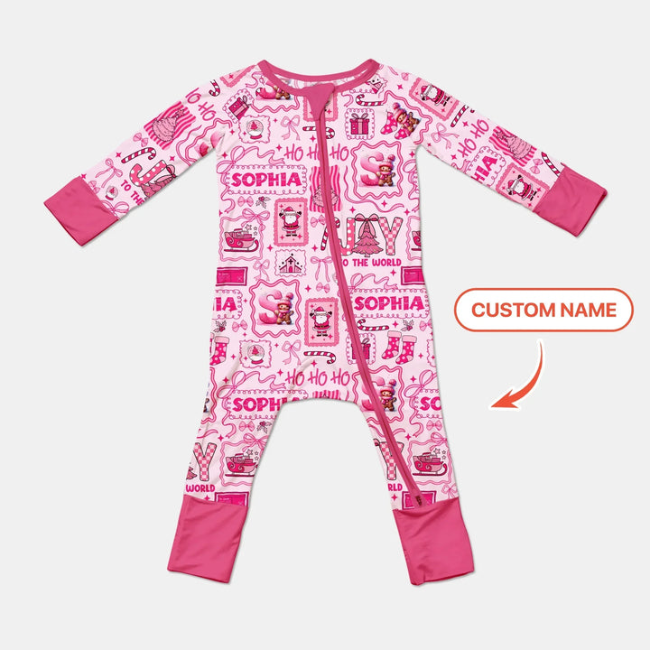 Custom Name Preppy Pink Christmas Convertible Zippy , Custom Name Preppy Pink Christmas Convertible Zippy - 0-3M