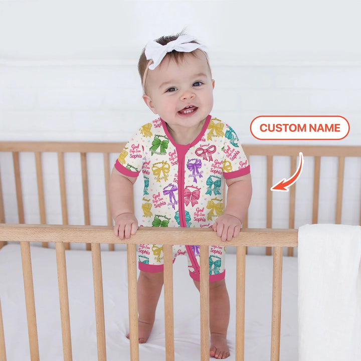 God Says I Am Bow Blessings Custom Name Bamboo Shorty Zippy