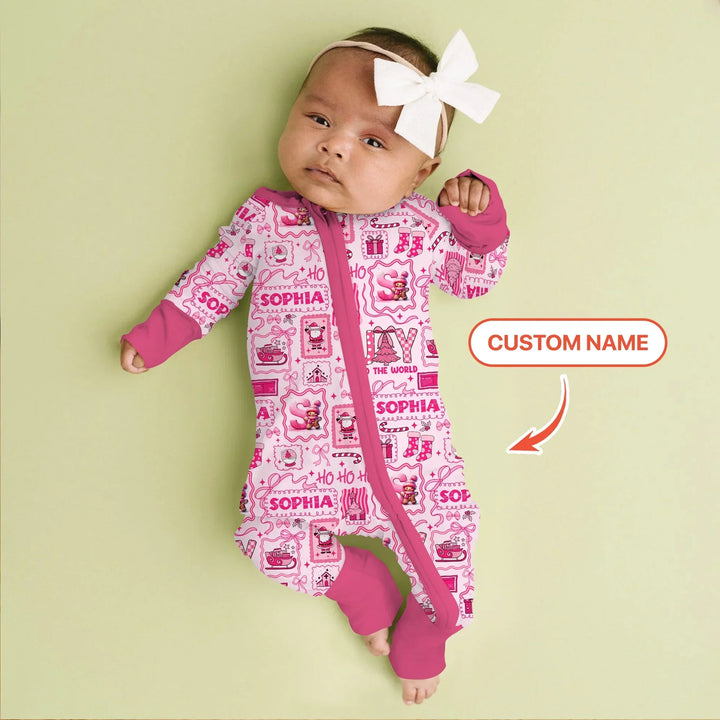 Custom Name Preppy Pink Christmas Convertible Zippy , Custom Name Preppy Pink Christmas Convertible Zippy - 0-3M