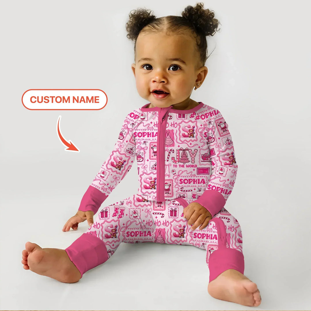Custom Name Preppy Pink Christmas Convertible Zippy , Custom Name Preppy Pink Christmas Convertible Zippy - 0-3M