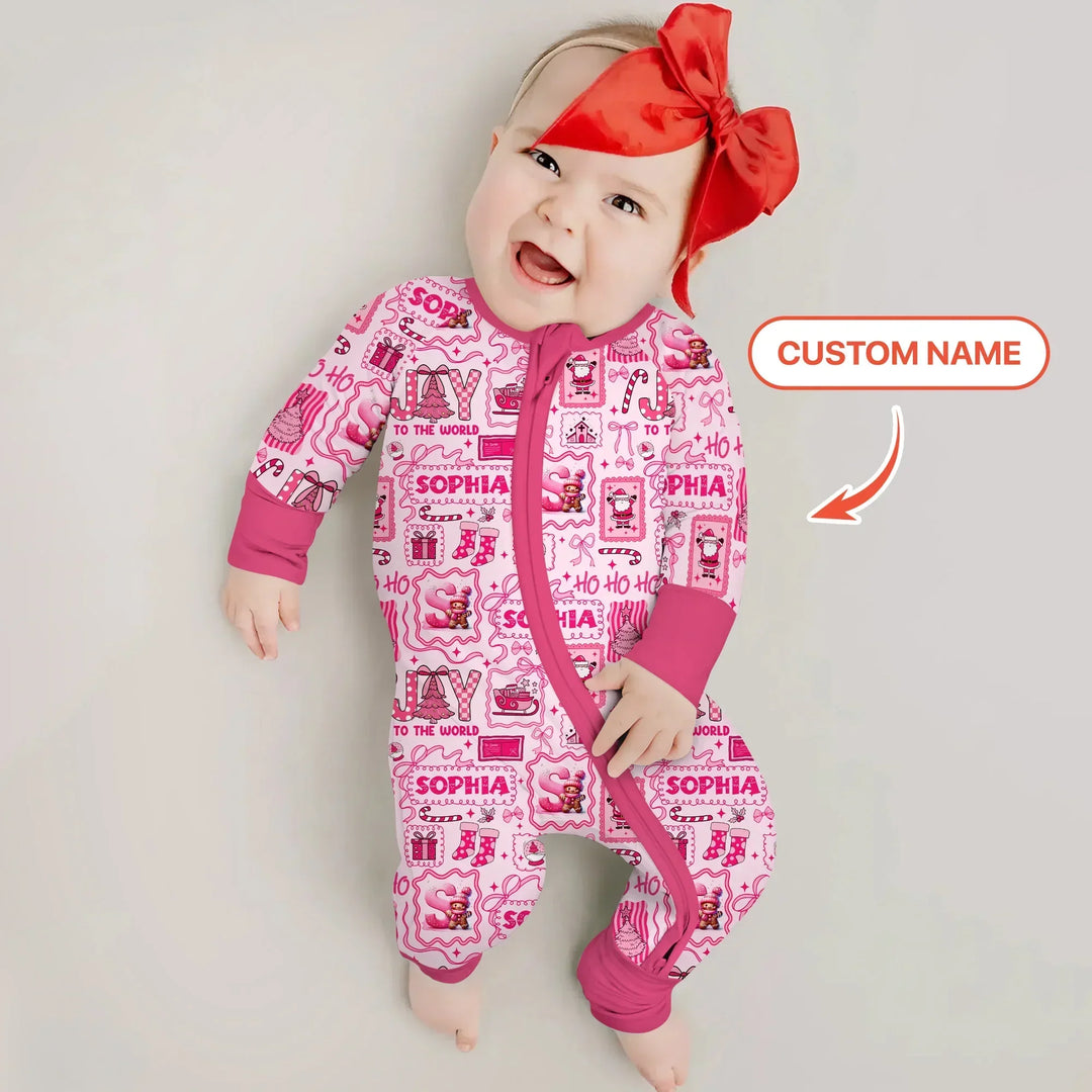 Custom Name Preppy Pink Christmas Convertible Zippy , Custom Name Preppy Pink Christmas Convertible Zippy - 0-3M