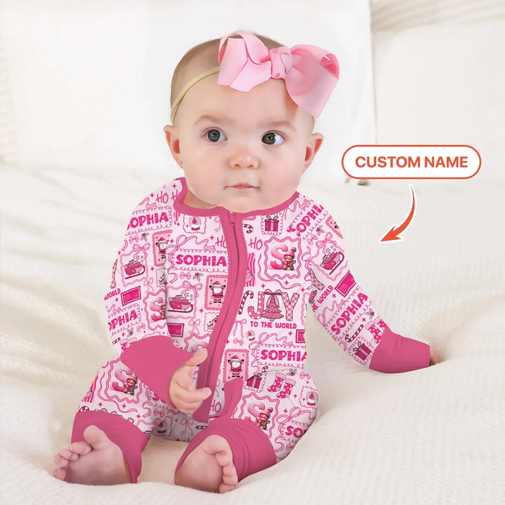 Custom Name Preppy Pink Christmas Convertible Zippy , Custom Name Preppy Pink Christmas Convertible Zippy - 0-3M
