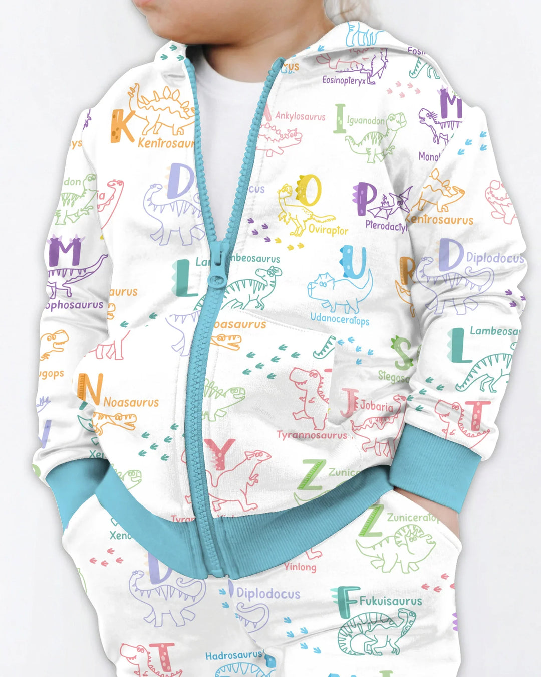 Dino Alphabet ABC Kapuzenpullover aus Bambus mit Reißverschluss