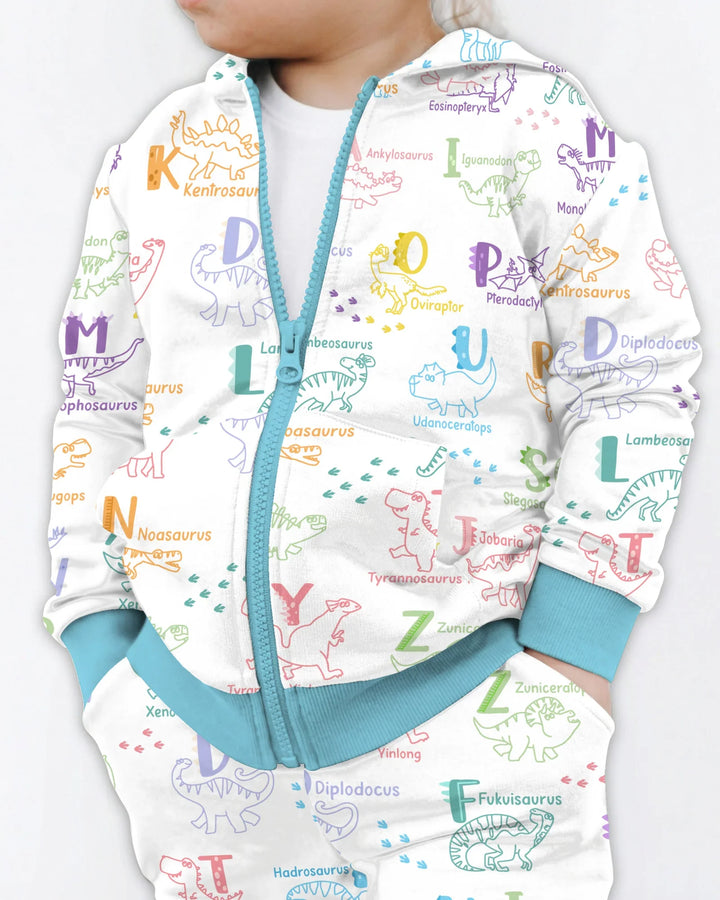 Dino Alphabet ABC Kapuzenpullover aus Bambus mit Reißverschluss
