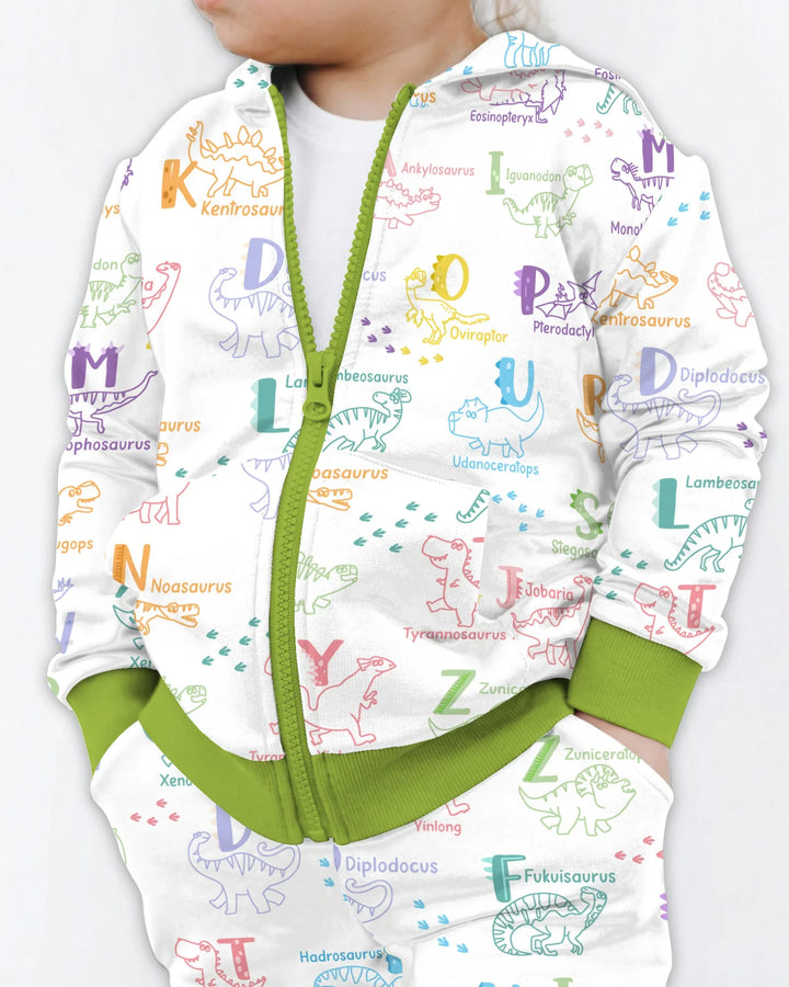 Dino Alphabet ABC Kapuzenpullover aus Bambus mit Reißverschluss