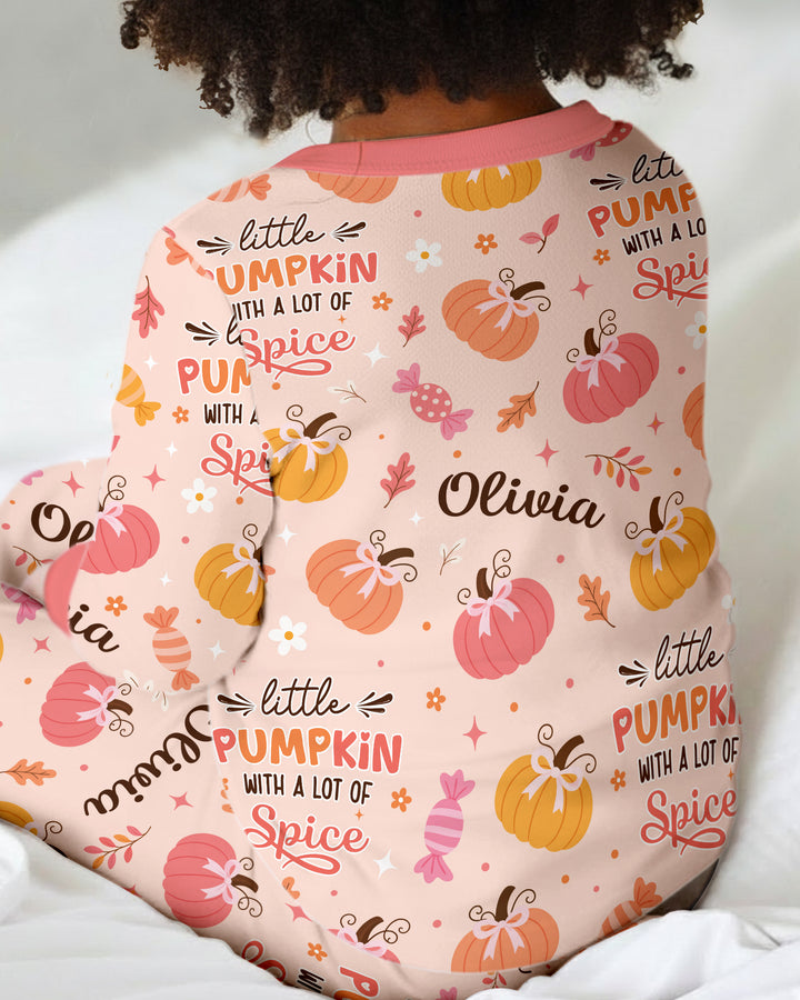 Custom Name Little Pumpkin With A Lot Of Spice Bamboo Two Piece Long Sleeve Pajama Set