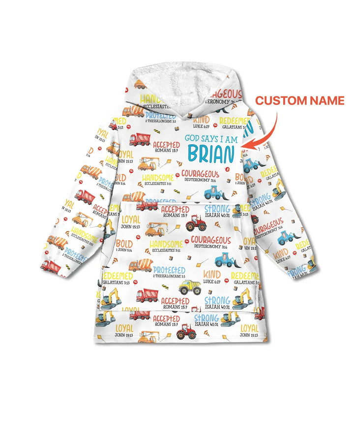 Personalisierter "God Says I Am Little Builder" Bambus-Decken-Hoodie