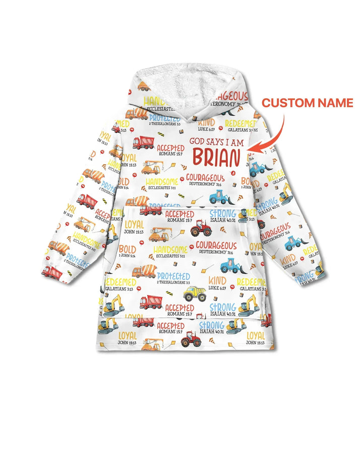 Personalisierter "God Says I Am Little Builder" Bambus-Decken-Hoodie