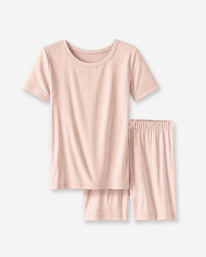 Ribbed Bamboo Two Piece Short Sleeve Short Pajama Set