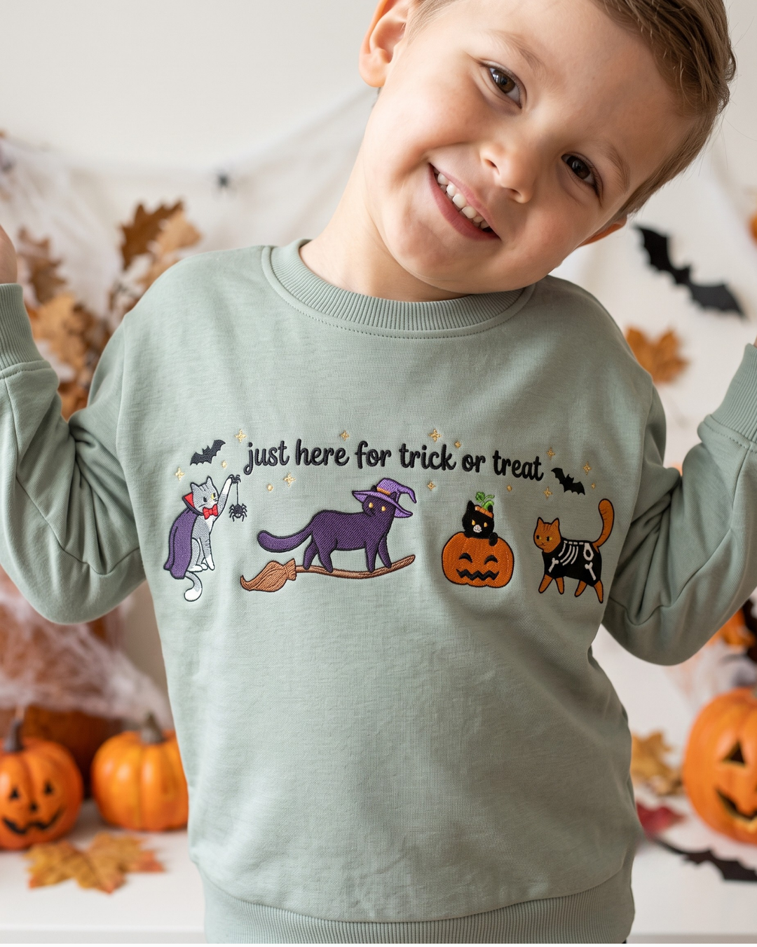 Just Here for Trick or Treat Embroidered Bamboo Crewneck Sweatshirt