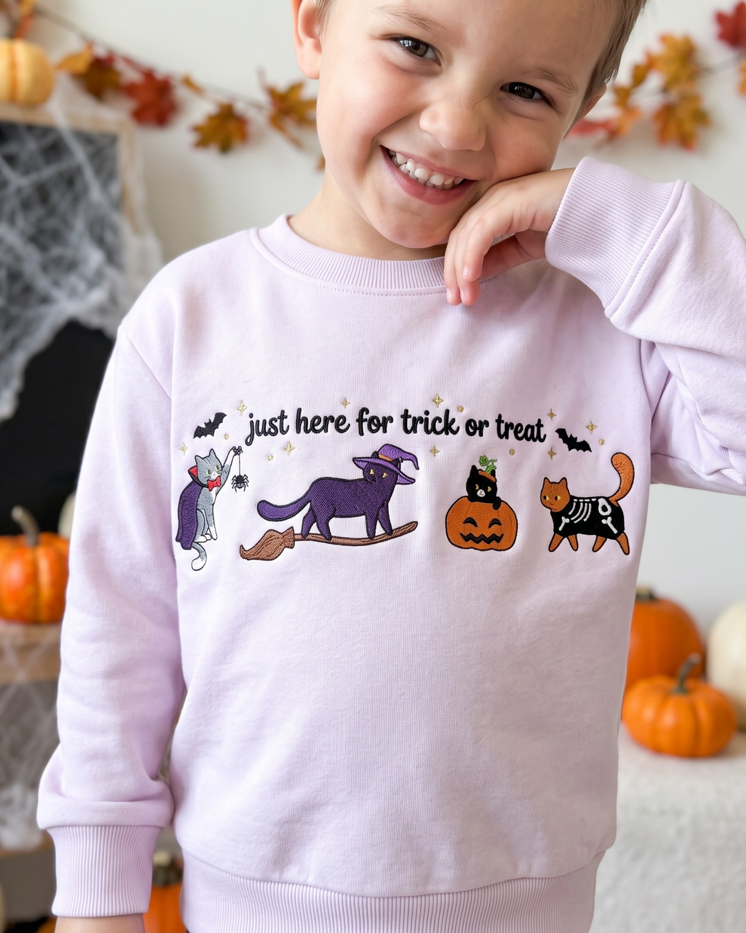 Just Here for Trick or Treat Embroidered Bamboo Crewneck Sweatshirt