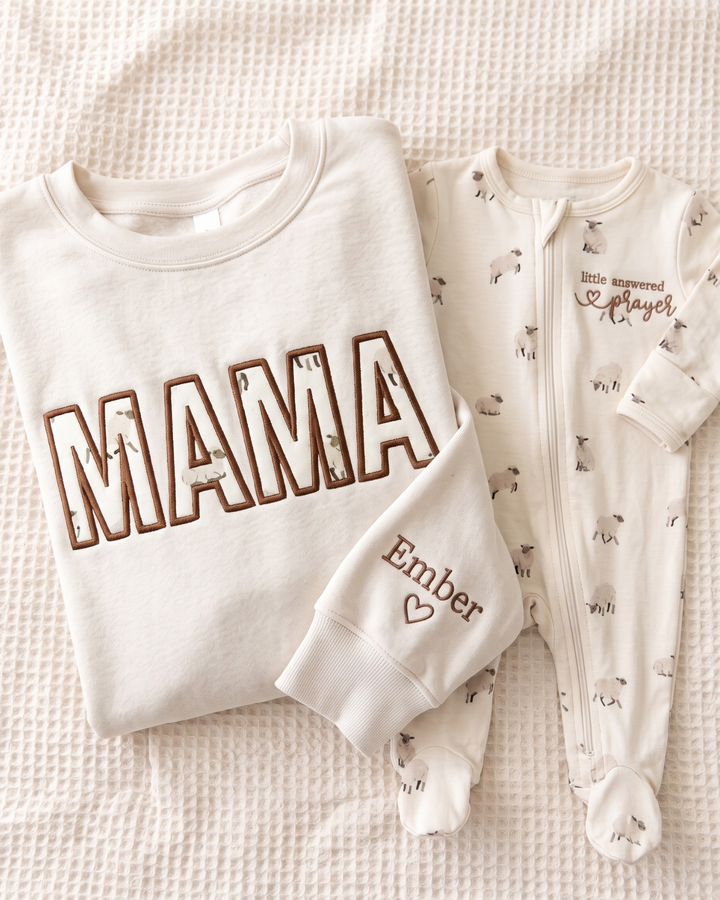 Pray Mama Appliqué Embroidered Bamboo Women Crewneck Sweatshirt
