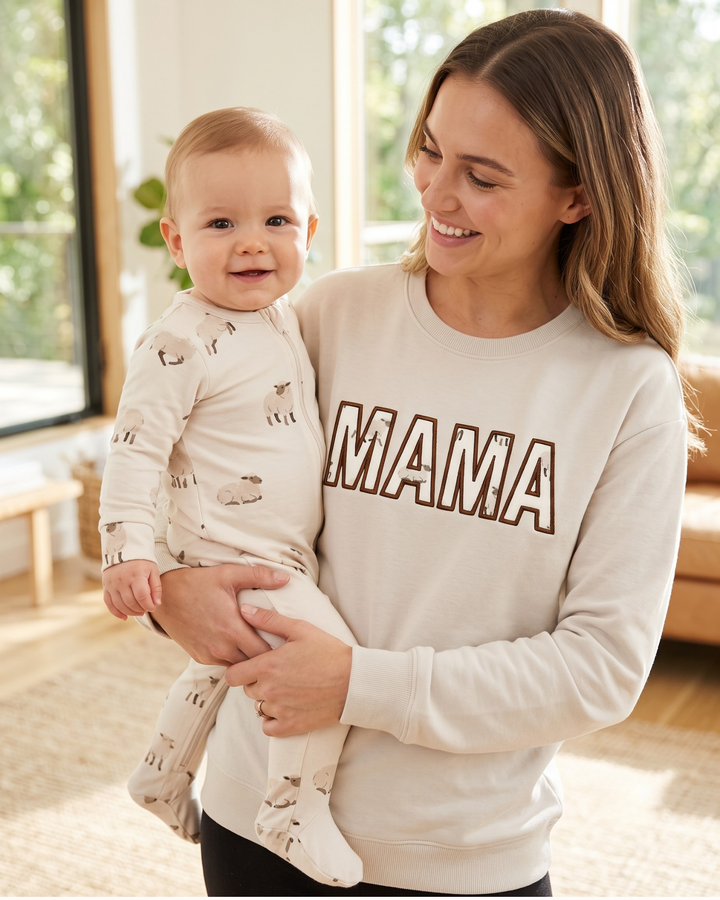 Pray Mama Appliqué Embroidered Bamboo Women Crewneck Sweatshirt