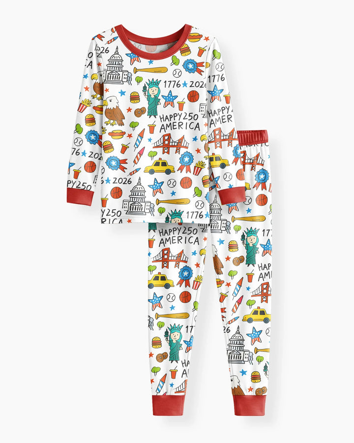 Zweiteiliges Langarm-Pyjama-Set mit Sommerfrüchten