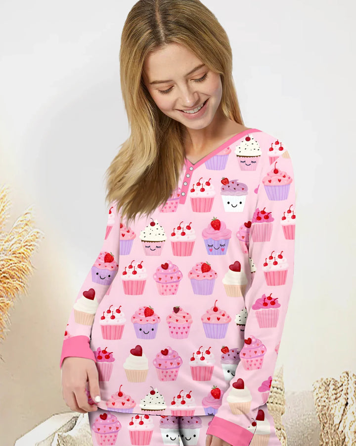 Valentinstag Emotionale Cupcakes Bambus Damen Schlafanzug Set