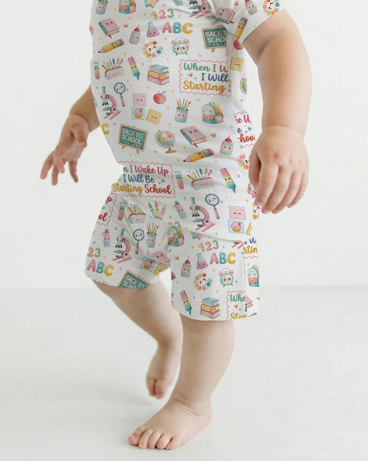 When I Wake Up I Will Be Starting School Bamboo Two Piece Short Sleeve Shorts Pajama Set