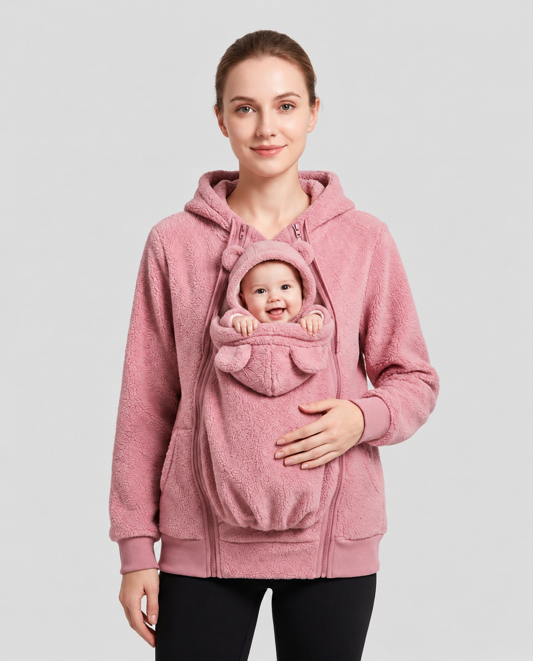 Cozy Wear Plush Fleece Mama & Baby Carrier Hoodie