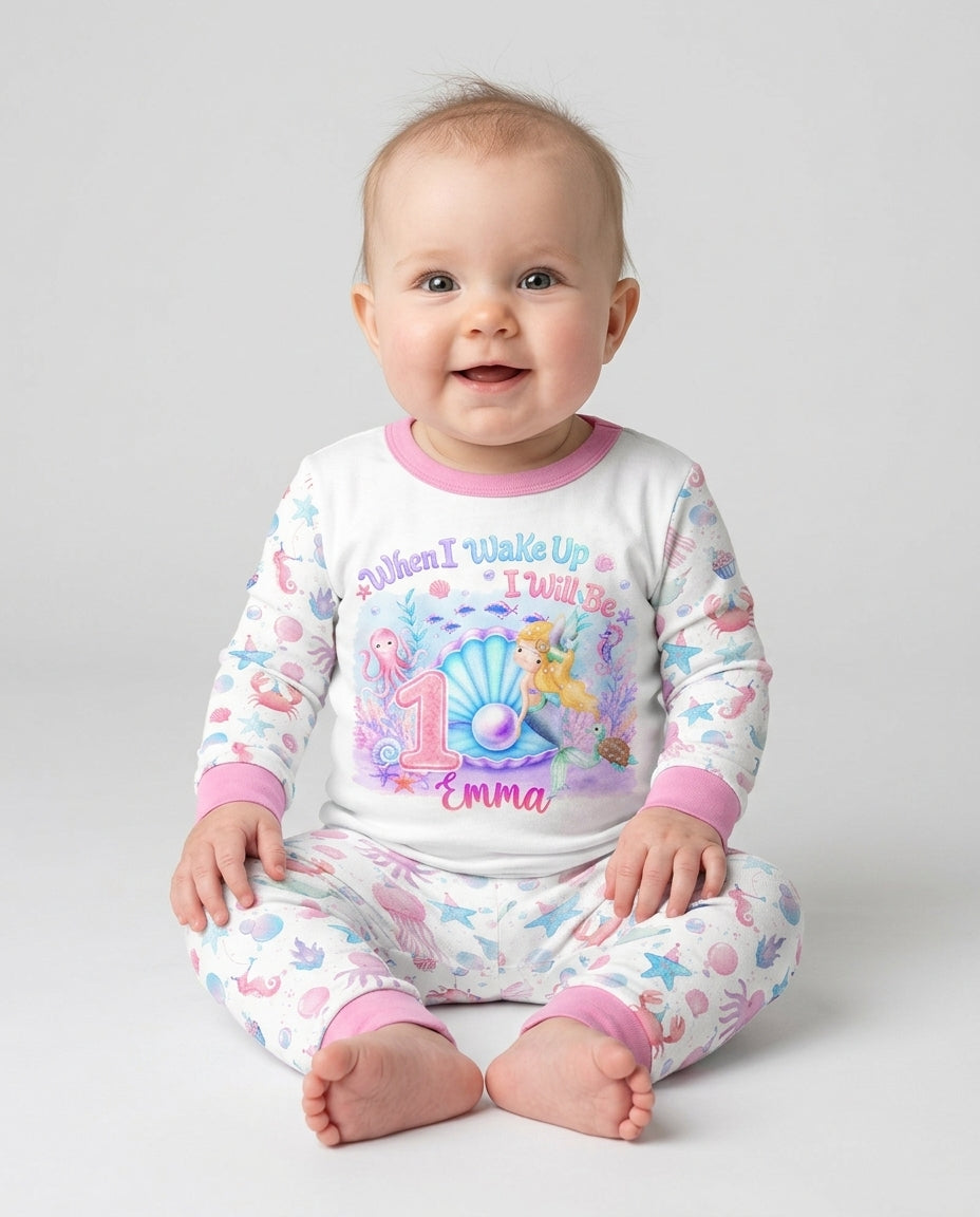 Personalized When I Wake Up I Will Be Mermaid Birthday Bamboo Two Piece Long Sleeve Pajama Set