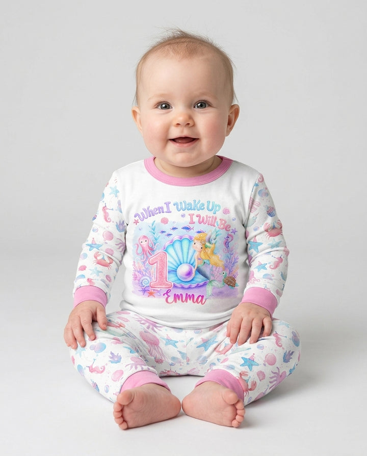 Personalized When I Wake Up I Will Be Mermaid Birthday Bamboo Two Piece Long Sleeve Pajama Set