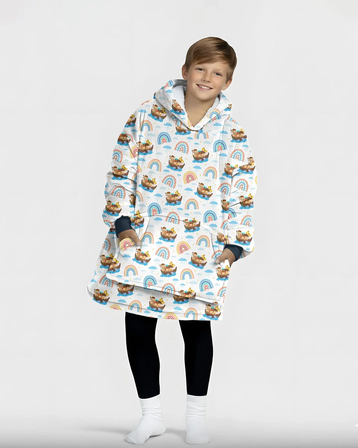 Arche Noah & Gottes Regenbogenversprechen Tragbarer Hoodie aus Bambus-Decke