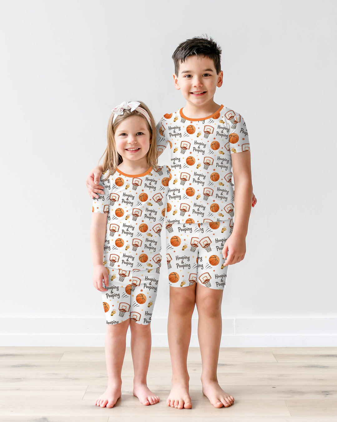 Funny Basketball Hooping & Pooping Bamboo Two Piece Short Sleeve Shorts Pajama Set