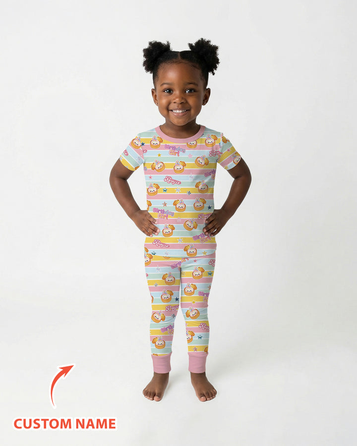 Custom Dumpling Birthday Girl  Bamboo Two Piece Short Sleeve Pajama Set