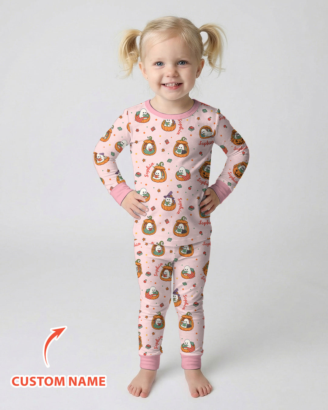 Bookish Boo Ghost Pumpkin Bamboo Two Piece Long Sleeve Pajama Set