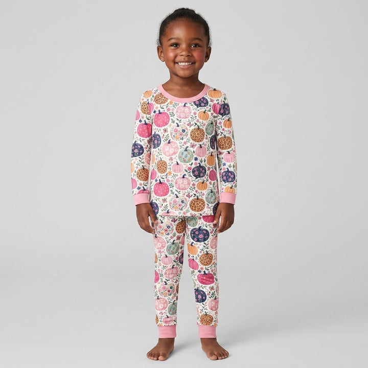Floral Pumpkin Bamboo Two Piece Long Sleeve Pajama Set