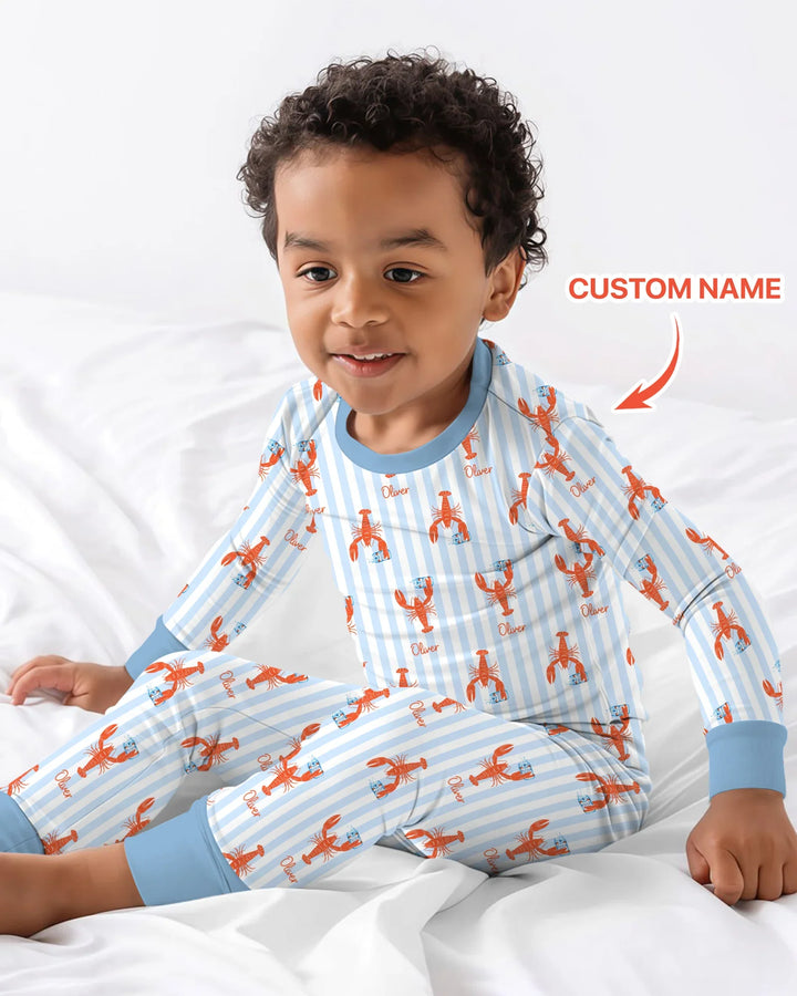 Custom Name Crawfish Beer Season Bamboo Two Piece Long Sleeve Pajama Set