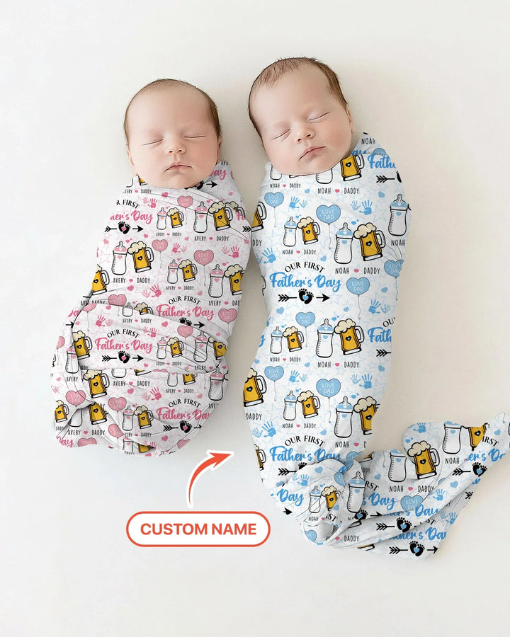 Custom Name First Father's Day Drink swaddle blanket