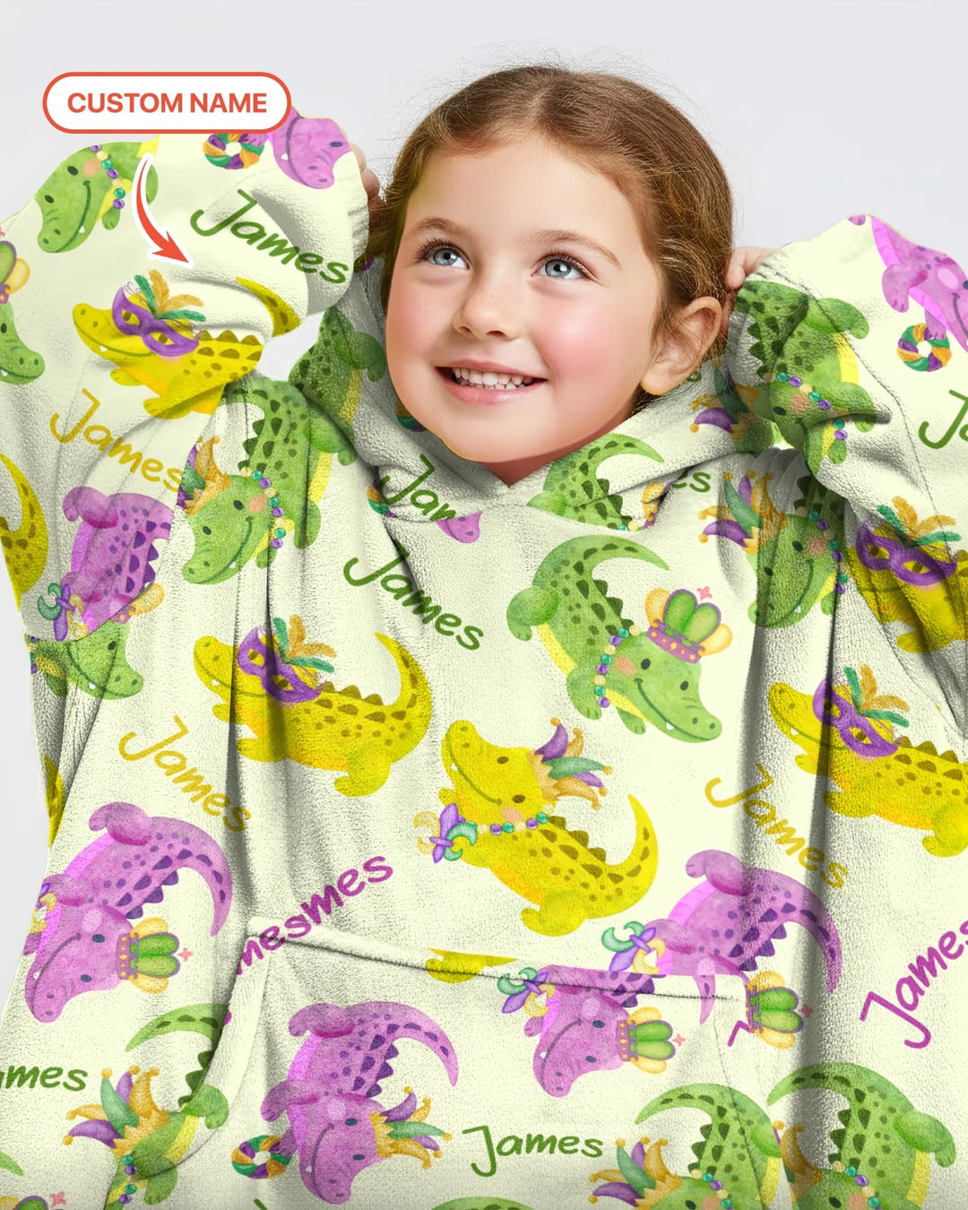 Personalisierter Name Mardi Gras Alligator Tragbare Bambus-Decken-Kapuzenjacke