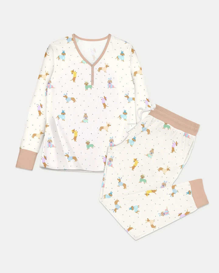 Oster-Dackel-Bambus-Damen-Pyjama-Set