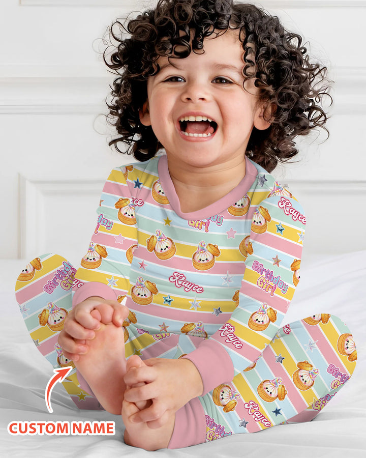 Custom Dumpling Birthday Girl  Bamboo Two Piece Long Sleeve Pajama Set