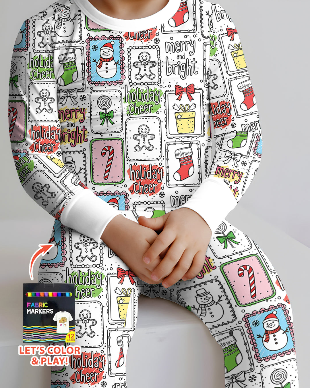 Merry Christmas Colorable  Bamboo Two Piece Long Sleeve Pajama Set