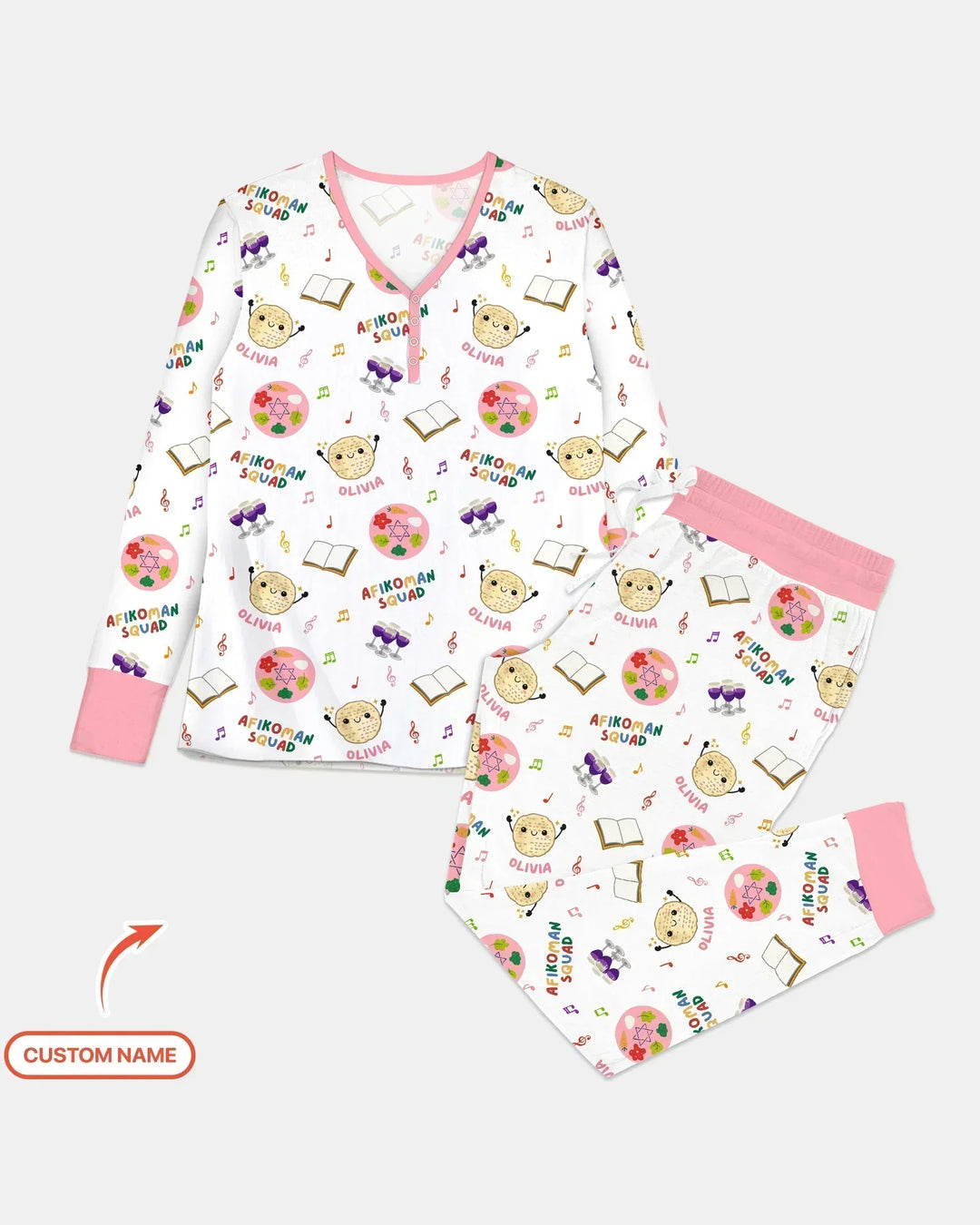Benutzerdefinierter Name Pessach Afikoman Squad Bambus Damen Pyjama Set
