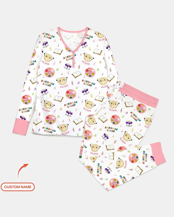 Benutzerdefinierter Name Pessach Afikoman Squad Bambus Damen Pyjama Set