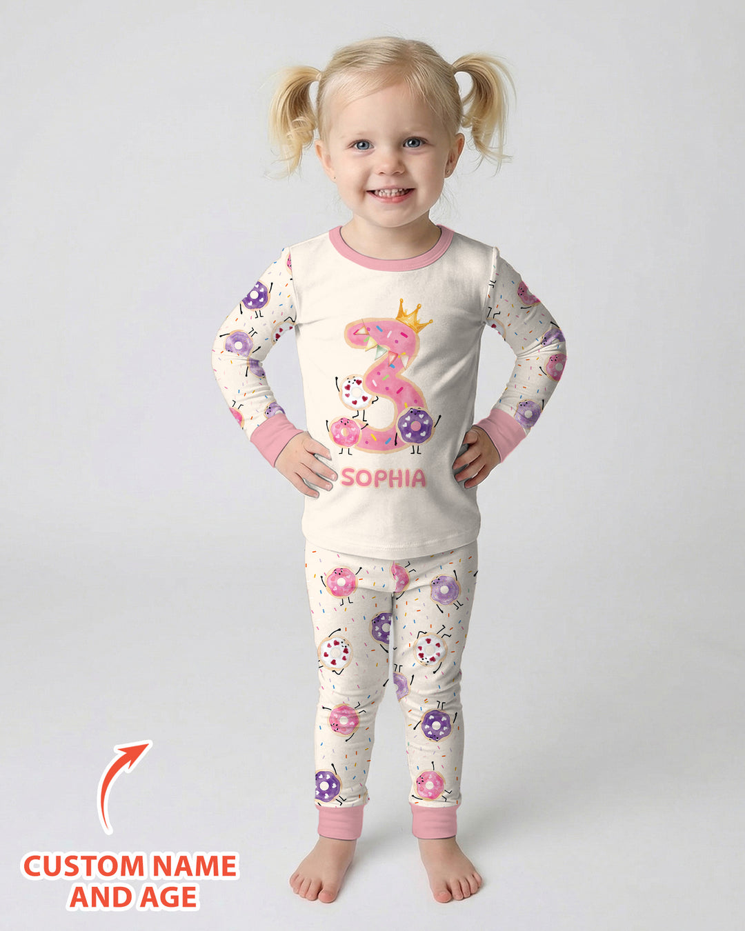Custom Birthday Donut Bamboo Two Piece Long Sleeve Pajama Set