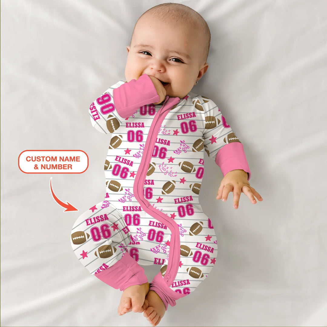 Custom Name Football Time Pink Bamboo Convertible Zippy