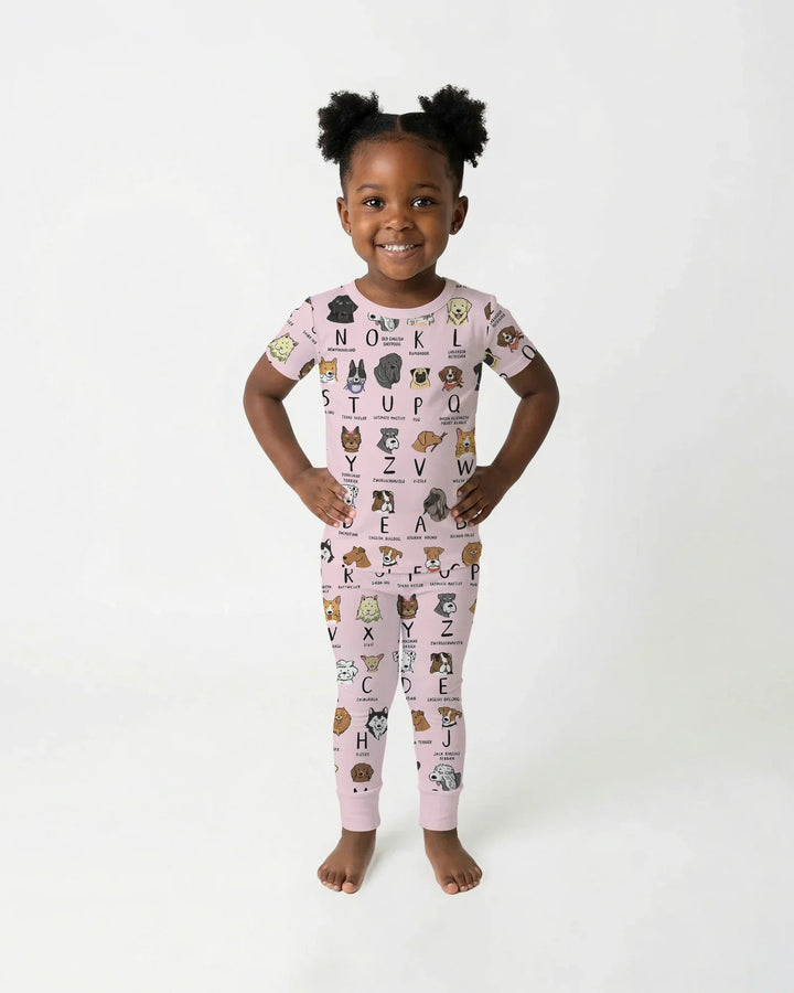 Funny Dogs Alphabet Bamboo Two Piece Short Sleeve Pajama Set