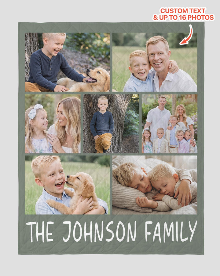 Custom Photo Collage Family Bamboo Quilt Blanket